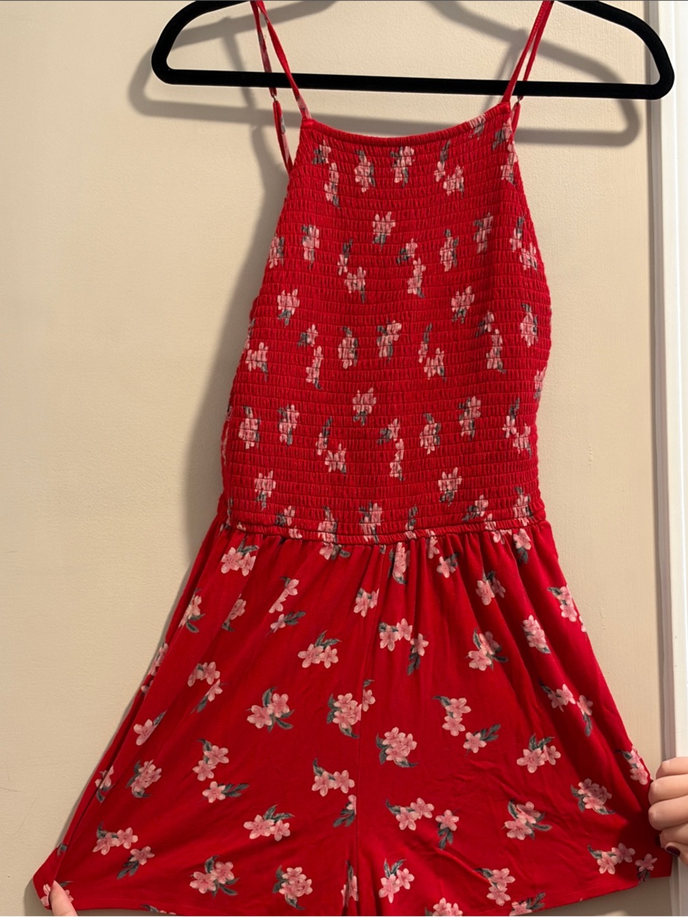 Women’s Floral Red Smocked Romper